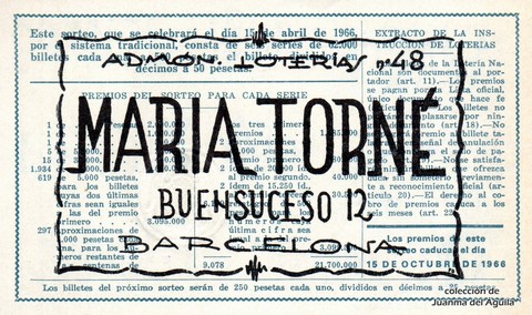 Reverso décimo de Lotería 1966 / 11