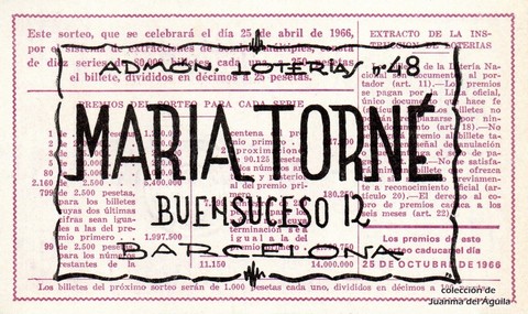 Reverso décimo de Lotería 1966 / 12