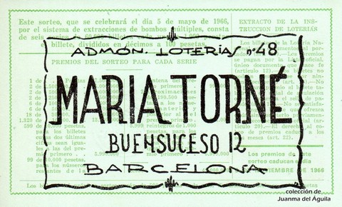 Reverso décimo de Lotería 1966 / 13