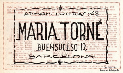 Reverso décimo de Lotería 1966 / 14