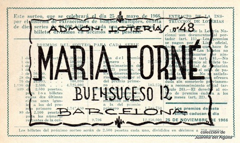 Reverso décimo de Lotería 1966 / 15