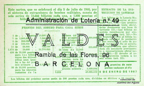 Reverso décimo de Lotería 1966 / 19