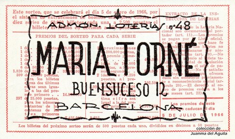 Reverso décimo de Lotería 1966 / 1