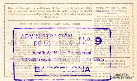 Reverso décimo de Lotería 1966 / 23