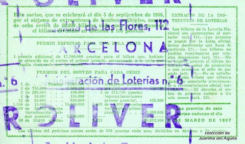 Reverso décimo de Lotería 1966 / 25