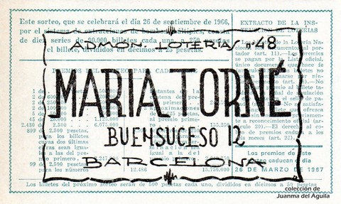 Reverso décimo de Lotería 1966 / 27