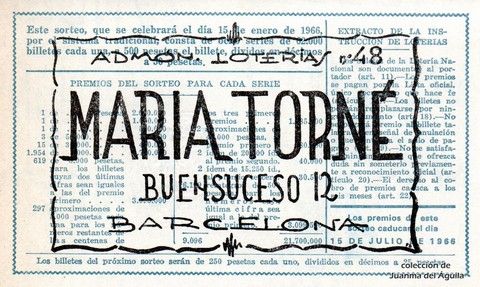 Reverso décimo de Lotería 1966 / 2