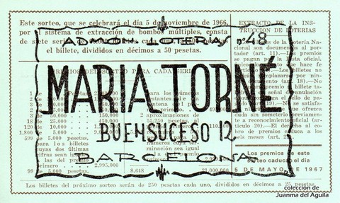 Reverso décimo de Lotería 1966 / 31