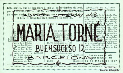 Reverso décimo de Lotería 1966 / 33