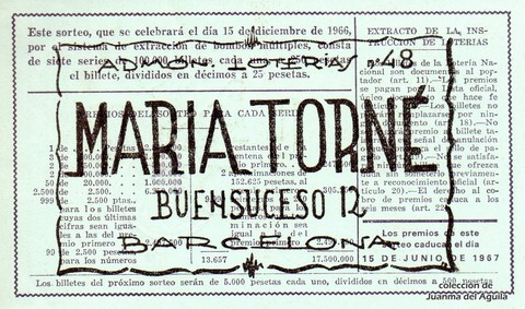 Reverso décimo de Lotería 1966 / 35