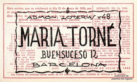 Reverso décimo de Lotería 1966 / 3