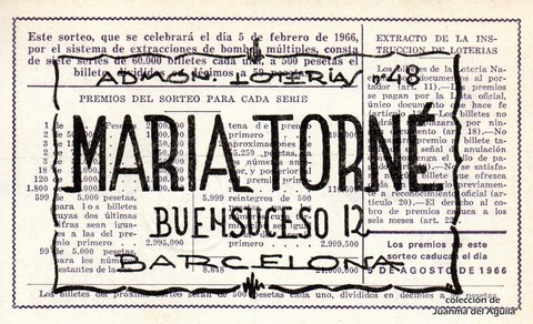 Reverso décimo de Lotería 1966 / 4