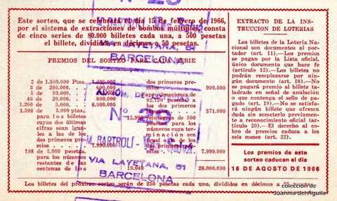 Reverso décimo de Lotería 1966 / 5