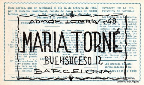 Reverso décimo de Lotería 1966 / 6