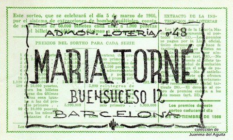 Reverso décimo de Lotería 1966 / 7