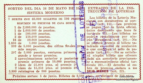 Reverso décimo de Lotería 1967 / 15