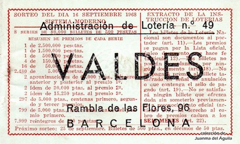 Reverso décimo de Lotería 1968 / 26