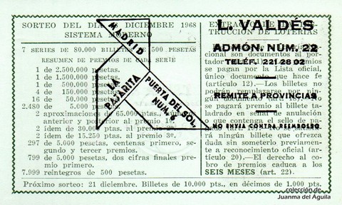 Reverso décimo de Lotería 1968 / 35