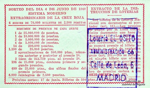 Reverso décimo de Lotería 1969 / 16