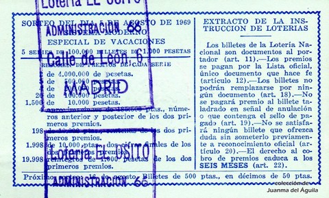 Reverso décimo de Lotería 1969 / 22