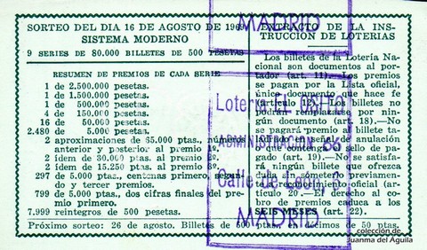 Reverso décimo de Lotería 1969 / 23