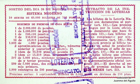 Reverso décimo de Lotería 1969 / 24