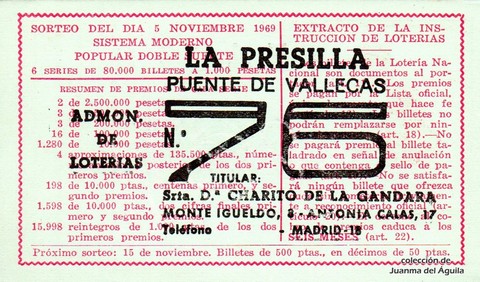 Reverso décimo de Lotería 1969 / 31