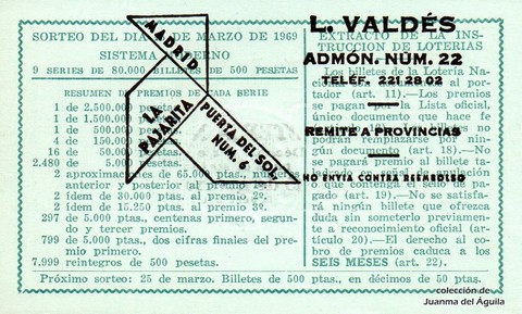 Reverso décimo de Lotería 1969 / 8