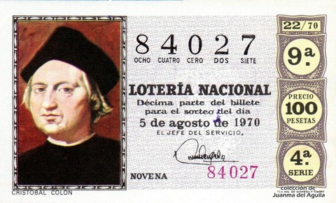 Décimo de Lotería 1970 / 22