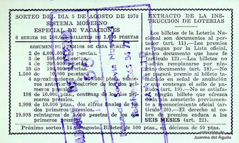 Reverso décimo de Lotería 1970 / 22