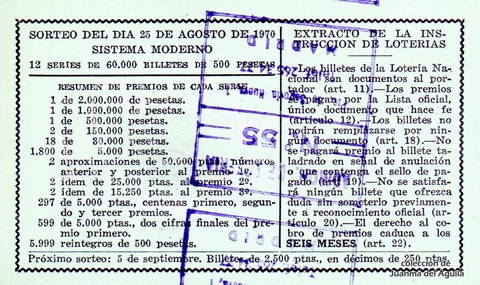 Reverso décimo de Lotería 1970 / 24