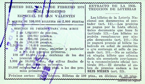 Reverso décimo de Lotería 1970 / 5