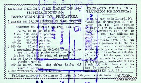 Reverso décimo de Lotería 1970 / 7