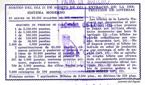 Reverso décimo de Lotería 1971 / 26