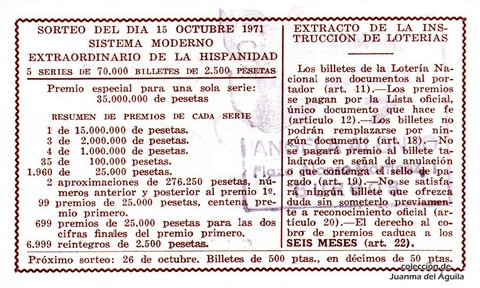 Reverso décimo de Lotería 1971 / 32