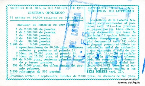 Reverso décimo de Lotería 1972 / 27