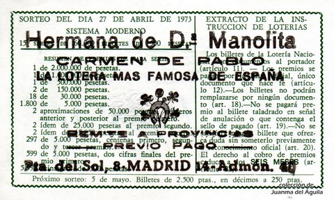 Reverso décimo de Lotería 1973 / 13