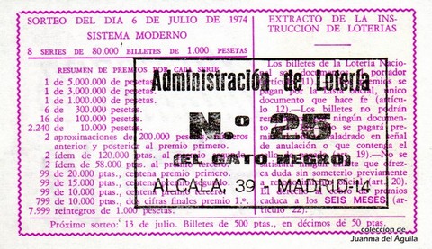 Reverso décimo de Lotería 1974 / 24