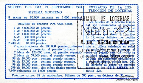 Reverso décimo de Lotería 1974 / 33