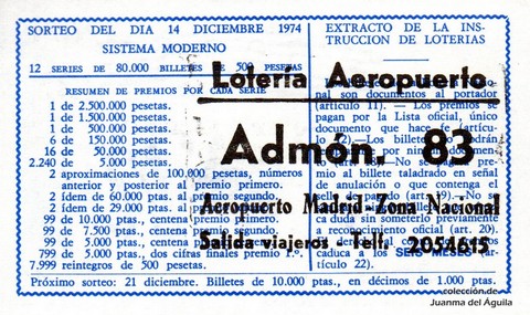 Reverso décimo de Lotería 1974 / 44