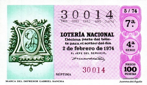 Décimo de Lotería 1974 / 5