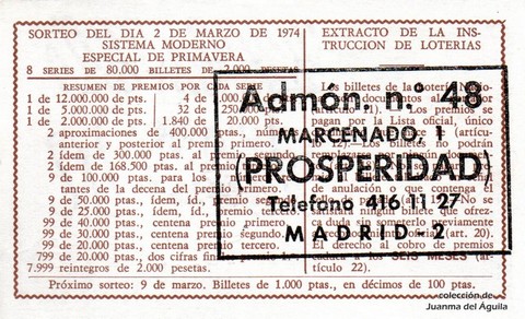 Reverso décimo de Lotería 1974 / 9