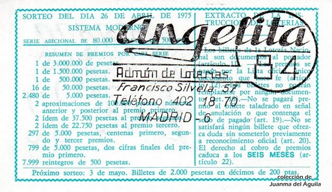 Reverso décimo de Lotería 1975 / 16