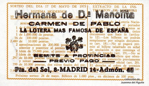 Reverso décimo de Lotería 1975 / 19