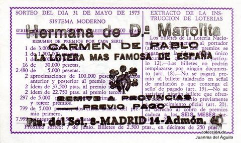 Reverso décimo de Lotería 1975 / 21