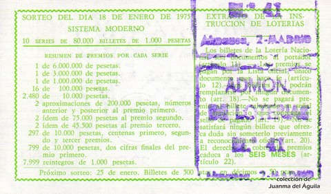 Reverso décimo de Lotería 1975 / 3