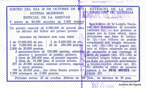 Reverso décimo de Lotería 1975 / 41