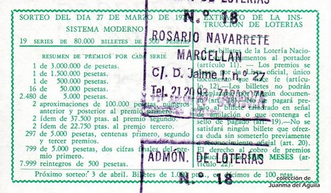 Reverso décimo de Lotería 1976 / 12