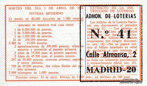 Reverso décimo de Lotería 1976 / 13