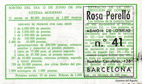 Reverso décimo de Lotería 1976 / 22